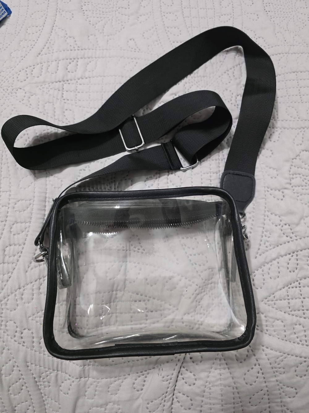 Amazon Clear Crossbody Bag with Black Trim and Adjustable Black Strap